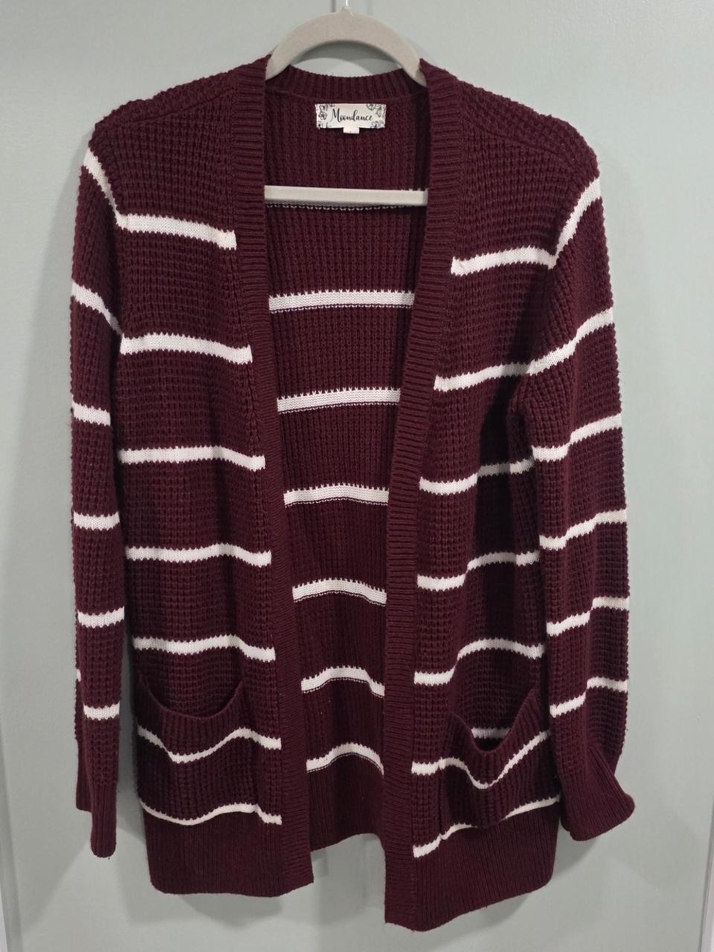Moondance Burgundy & White Striped Open Cardigan